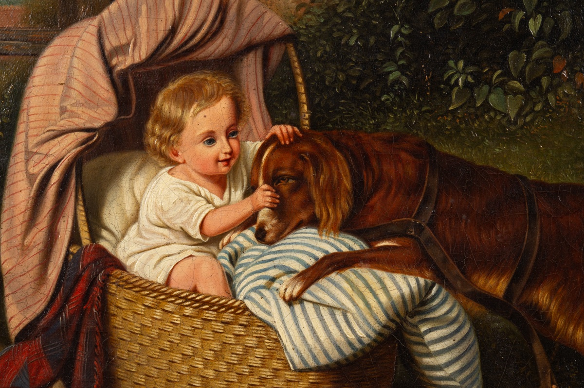 Child In A Pram With A Dog, Monogram B. V. K., 1843, Germany, Biedermeier Period.   -photo-4