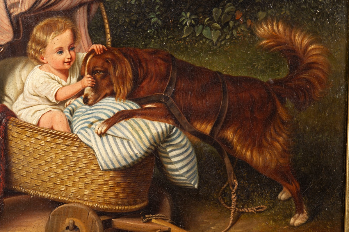 Child In A Pram With A Dog, Monogram B. V. K., 1843, Germany, Biedermeier Period.   -photo-6