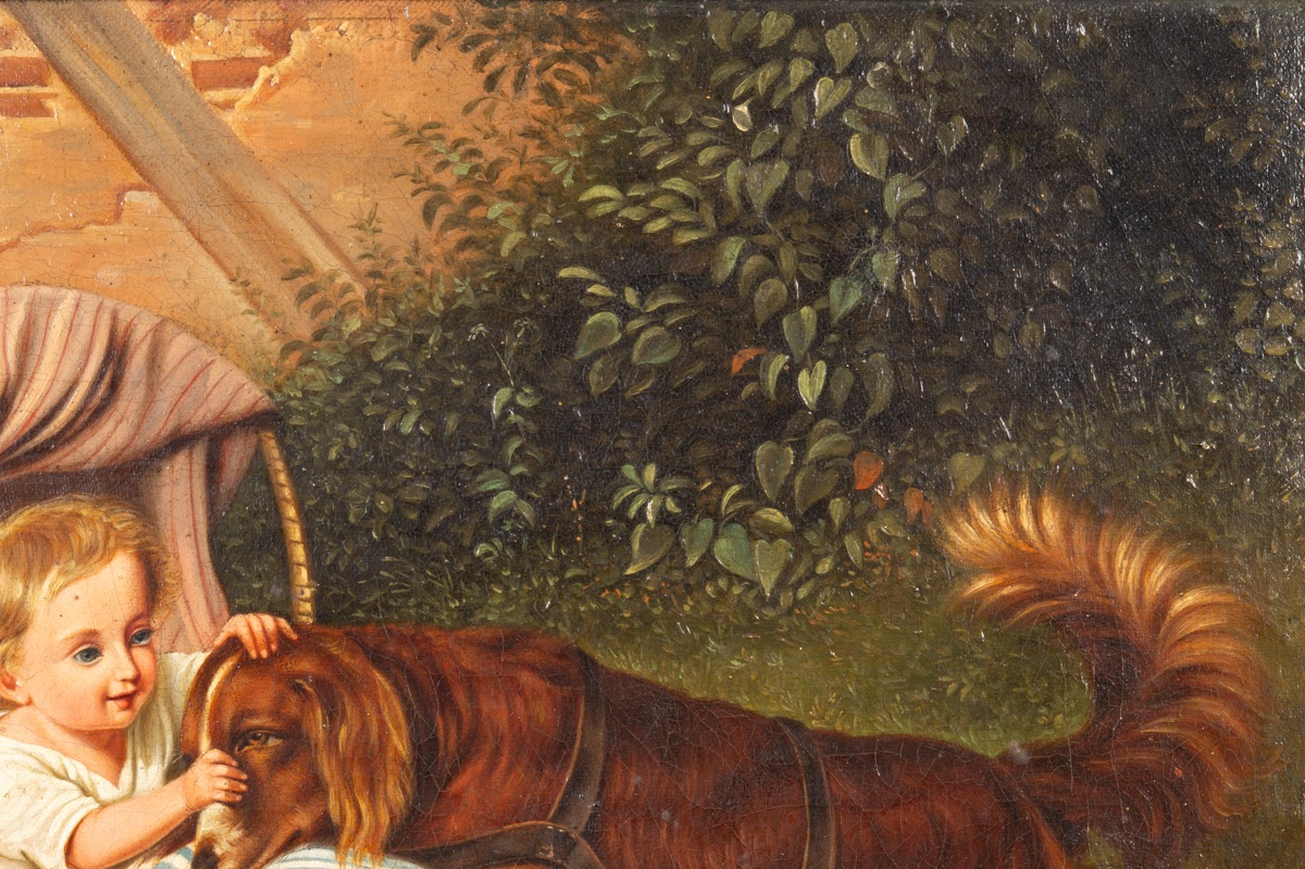 Child In A Pram With A Dog, Monogram B. V. K., 1843, Germany, Biedermeier Period.   -photo-7