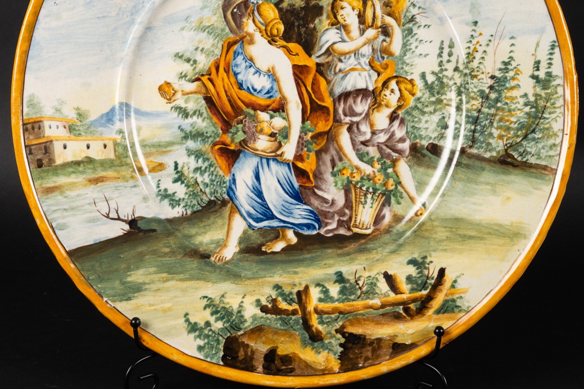 Charger  - Women Picking Fruit, Majolica, Castelli, Italy, 19th Century.-photo-1