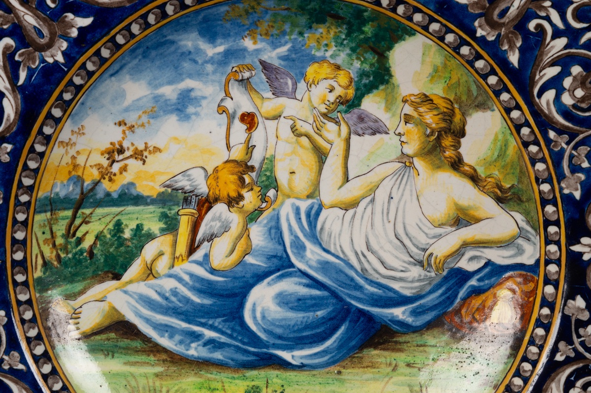 Plate - Venus And The Cupids, Majolica, Italy / France, 19th Century. -photo-4