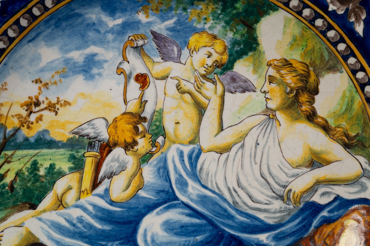 Plate - Venus And The Cupids, Majolica, Italy / France, 19th Century. -photo-2