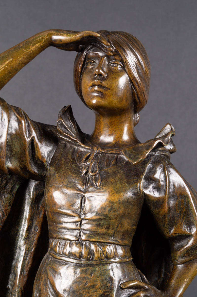Bergère avec une chèvre, Louis Chalon (1866–1940), bronze, France, XIXe-XXe siècle-photo-2
