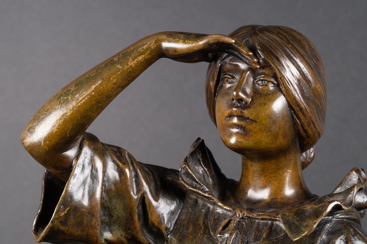 Bergère avec une chèvre, Louis Chalon (1866–1940), bronze, France, XIXe-XXe siècle-photo-3