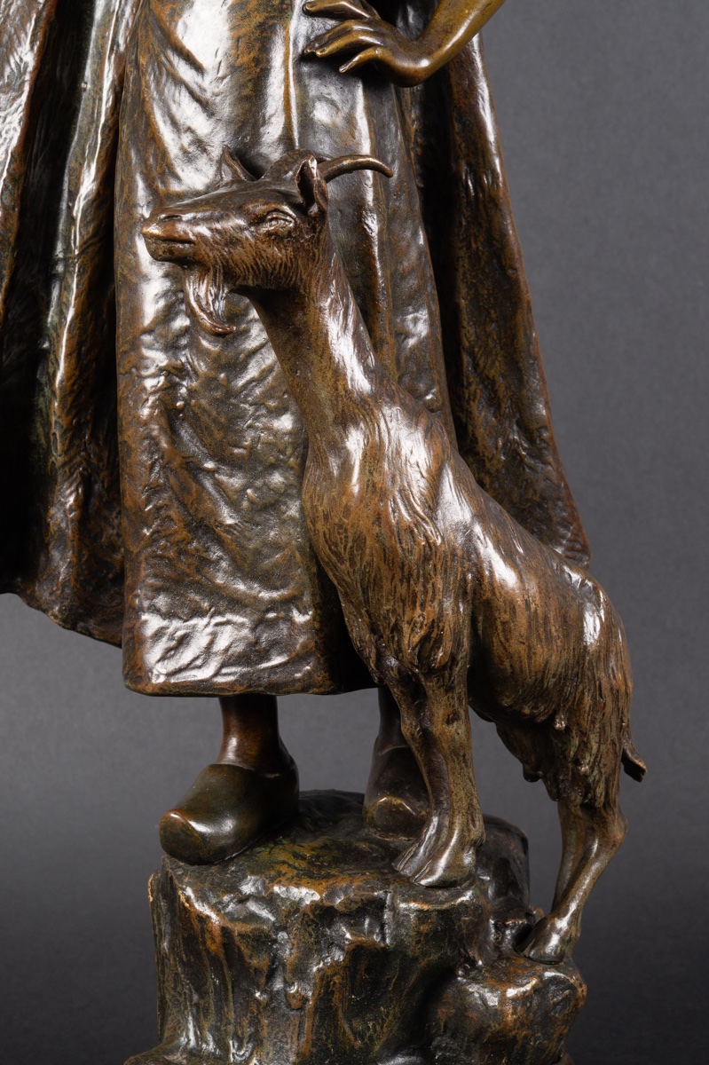 Bergère avec une chèvre, Louis Chalon (1866–1940), bronze, France, XIXe-XXe siècle-photo-4