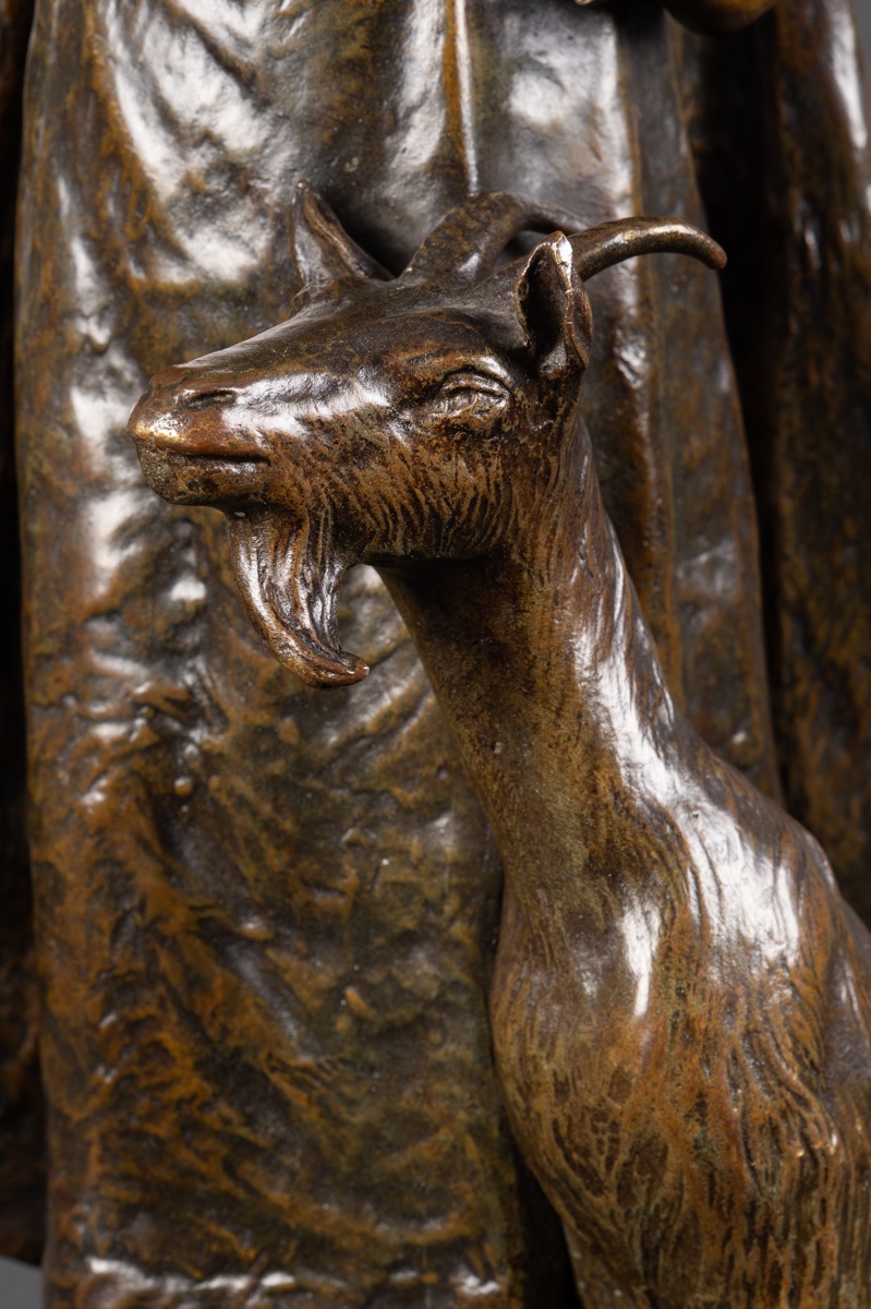 Bergère avec une chèvre, Louis Chalon (1866–1940), bronze, France, XIXe-XXe siècle-photo-5