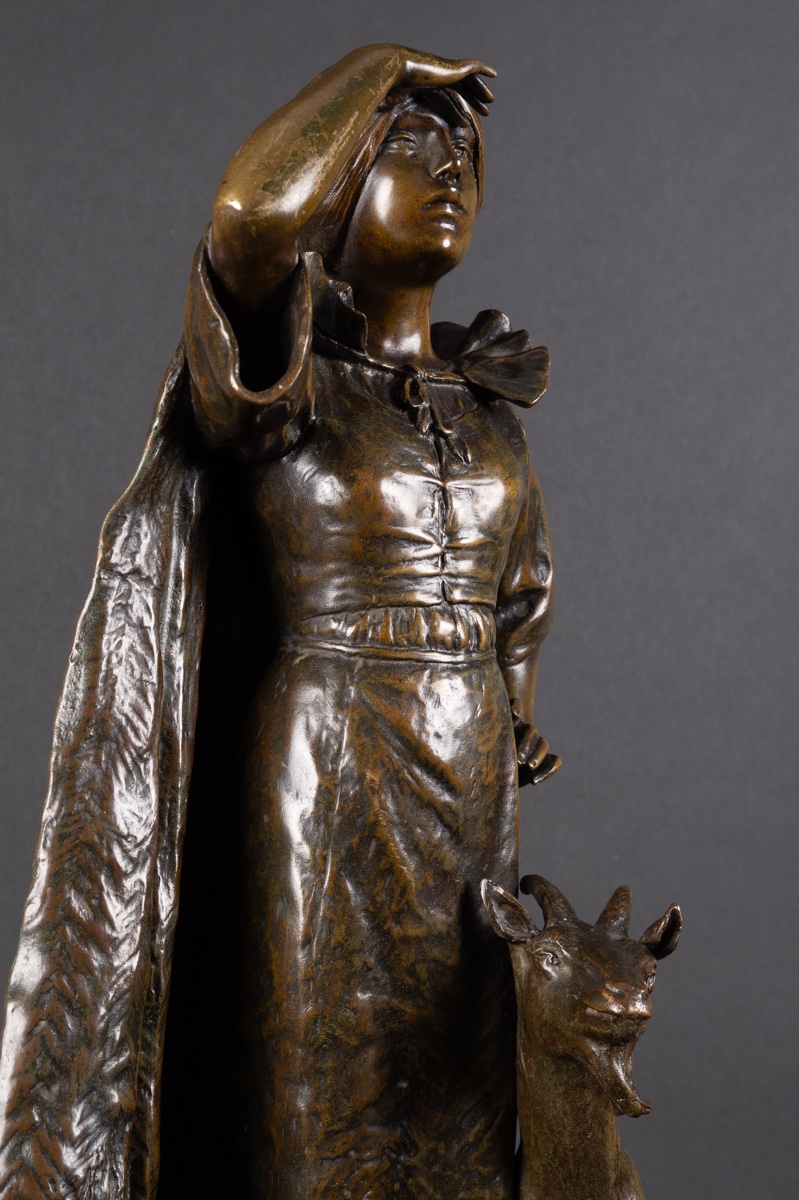 Bergère avec une chèvre, Louis Chalon (1866–1940), bronze, France, XIXe-XXe siècle-photo-6