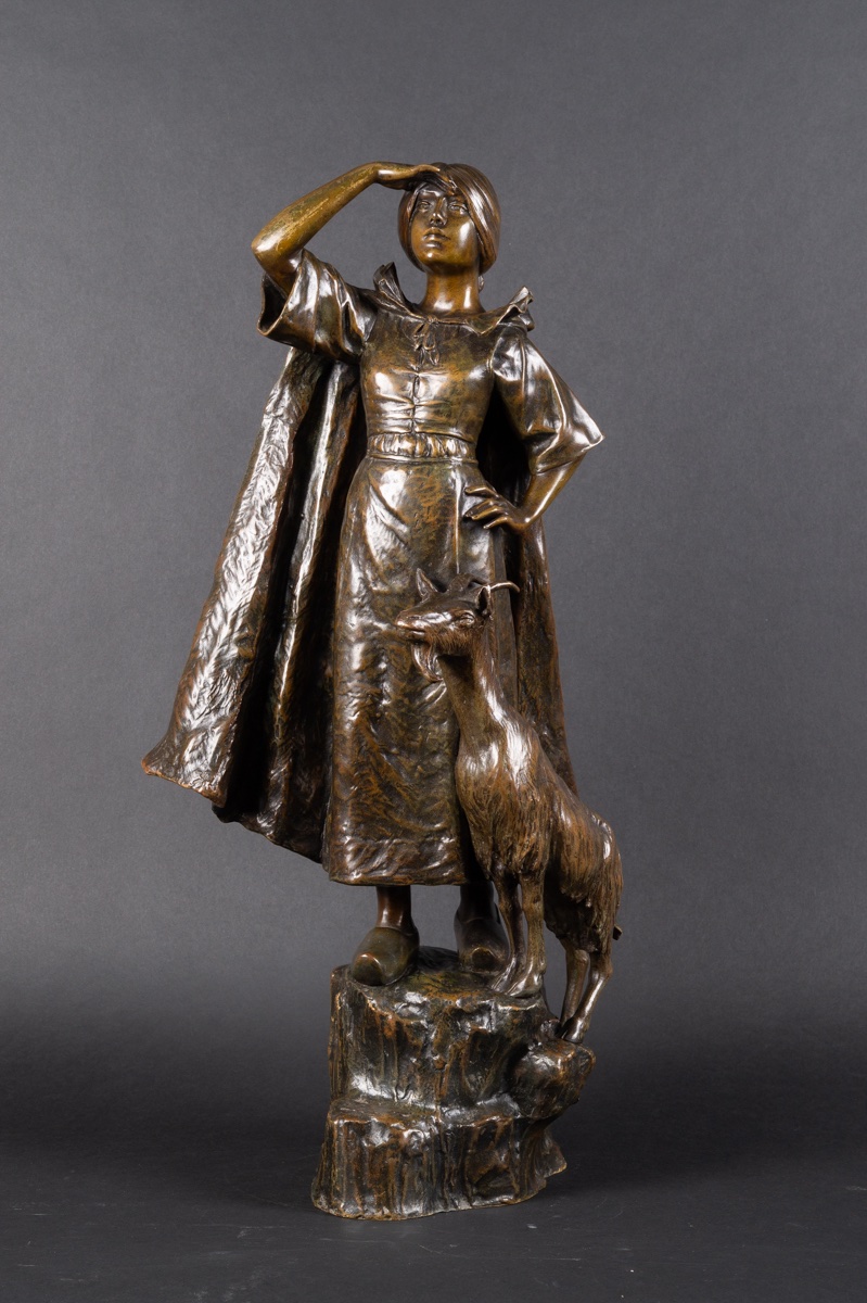 Bergère avec une chèvre, Louis Chalon (1866–1940), bronze, France, XIXe-XXe siècle