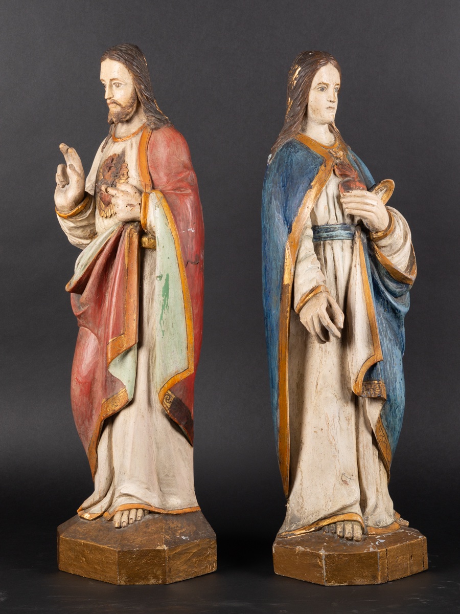 Le Sacré-Cœur de Jésus et le Cœur immaculé de Marie, Pologne, bois polychrome, XIXe siècle.  -photo-3