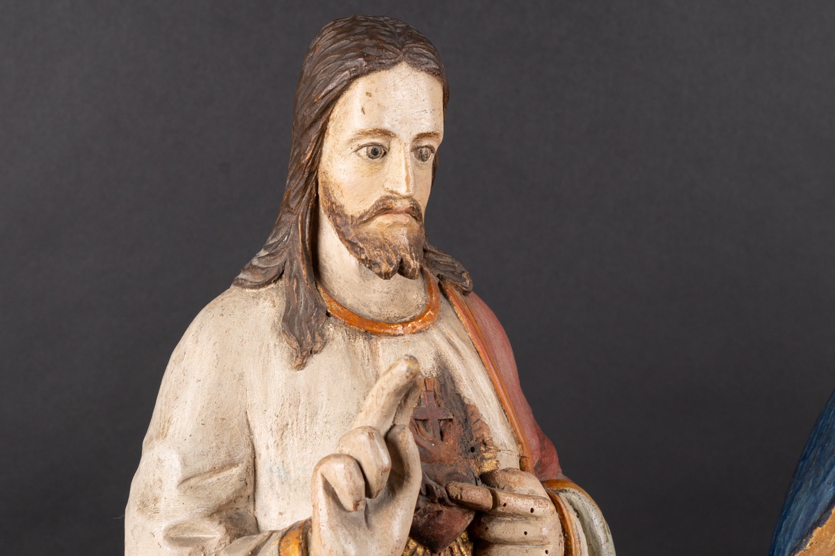 Le Sacré-Cœur de Jésus et le Cœur immaculé de Marie, Pologne, bois polychrome, XIXe siècle.  -photo-3