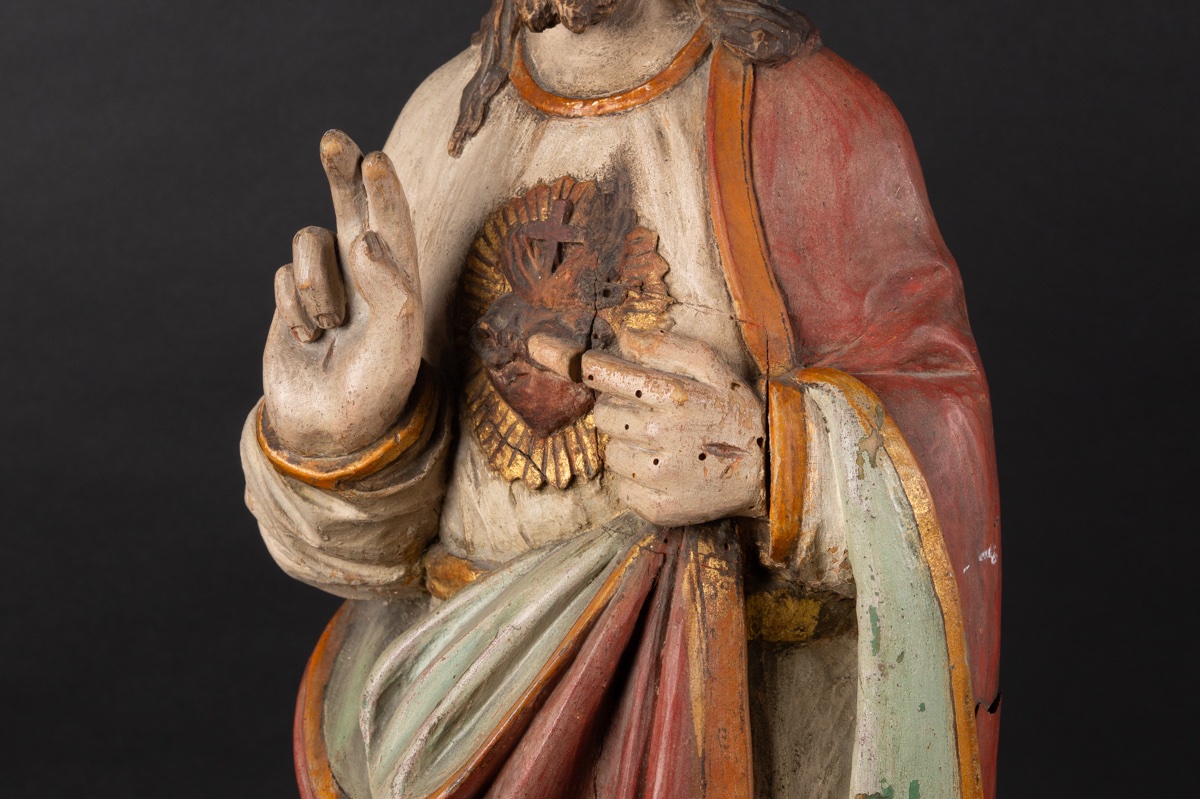 Le Sacré-Cœur de Jésus et le Cœur immaculé de Marie, Pologne, bois polychrome, XIXe siècle.  -photo-4