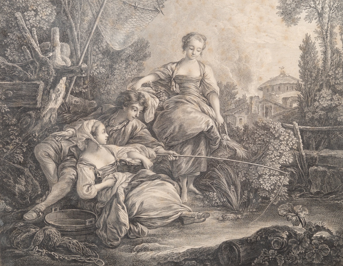 "fishing," By Jacques-firmin Beauvarlet (1731–1797), After F. Boucher; Etching, Ca. 1775.  -photo-2