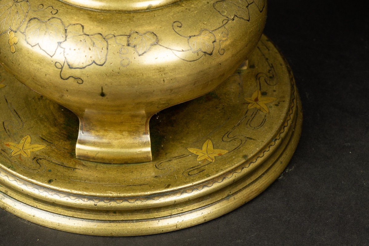 Paire De Vases Usubata, Japon Vers 1880, Bronze - Or - Argent-photo-3