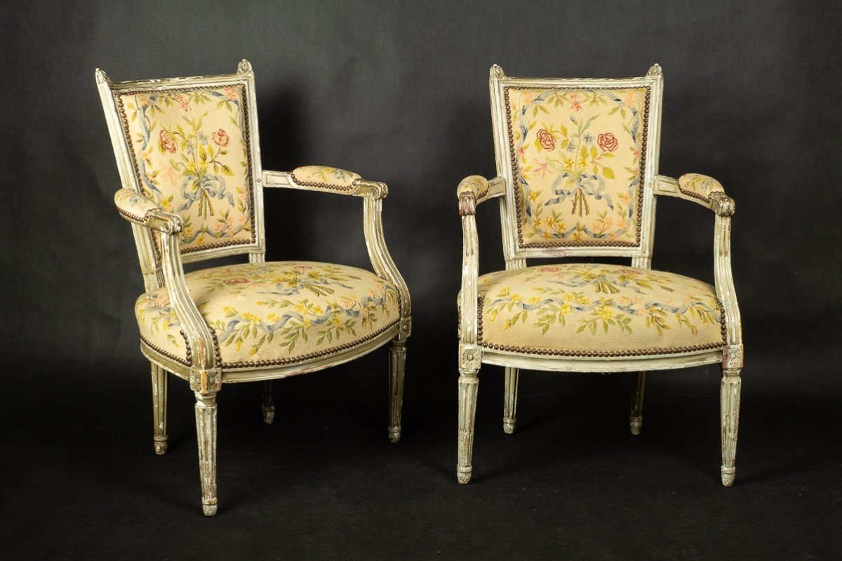 Suite De Quatre Fauteuils, Louis XVI, Vers 1780-photo-2