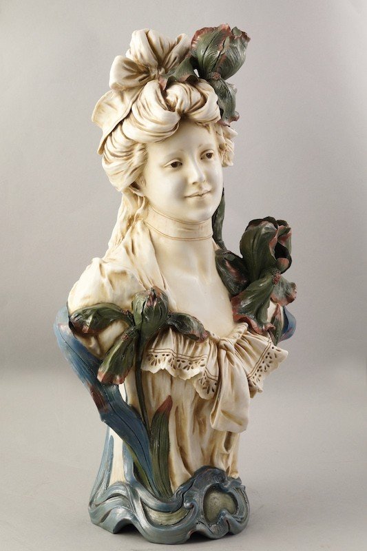 Bust Of Lady, Art Nouveau, Royal Dux, Around 1900-photo-2