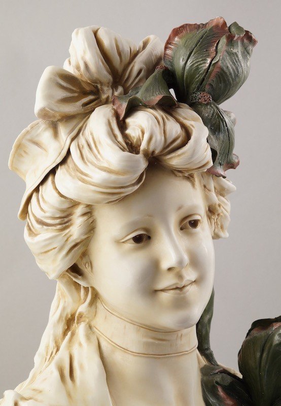 Bust Of Lady, Art Nouveau, Royal Dux, Around 1900-photo-2