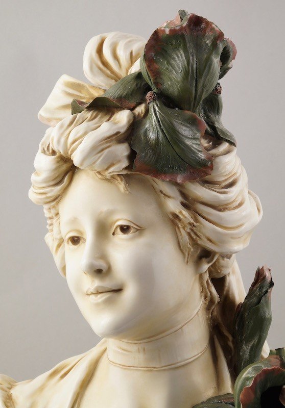 Bust Of Lady, Art Nouveau, Royal Dux, Around 1900-photo-3