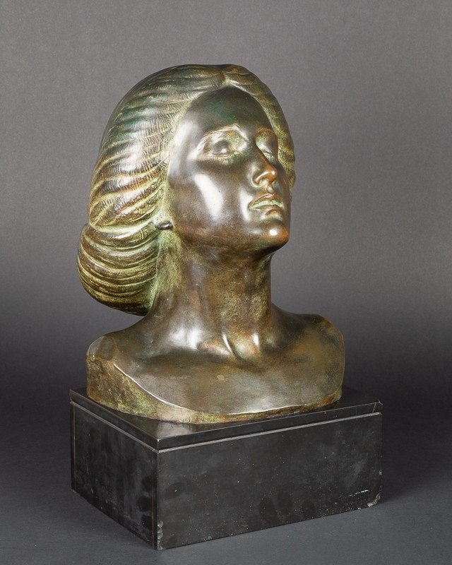 Buste De Femme, Bronze, Léon Morice (1868-?), Alexis Rudier Fondeur  -photo-2