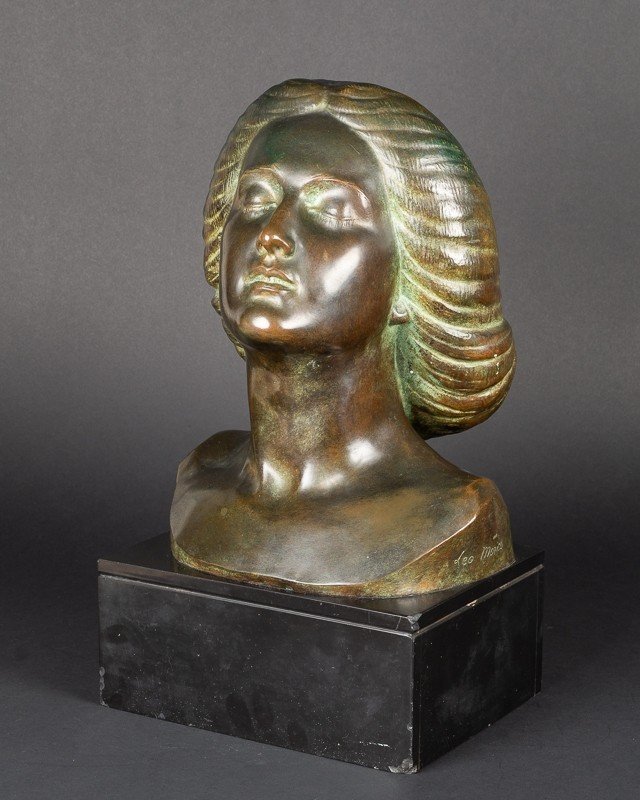 Buste De Femme, Bronze, Léon Morice (1868-?), Alexis Rudier Fondeur  -photo-3