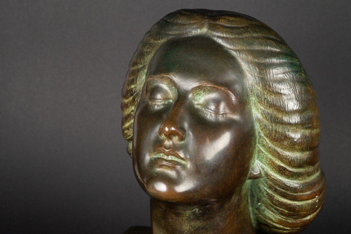 Buste De Femme, Bronze, Léon Morice (1868-?), Alexis Rudier Fondeur  -photo-2