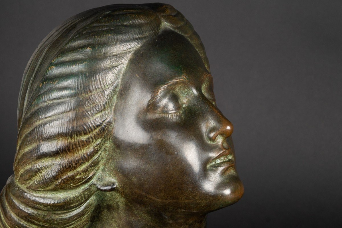 Bust Of Woman, Bronze, Léon Morice (1868-?), Alexis Rudier Founder-photo-8