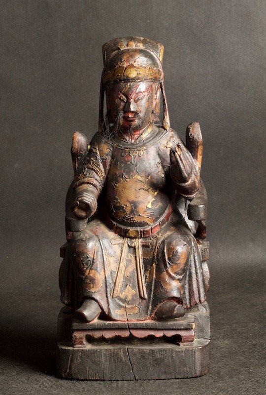 Chinese Sage, Polychrome Wood, Qing Dynasty, 17th / 18th Century
