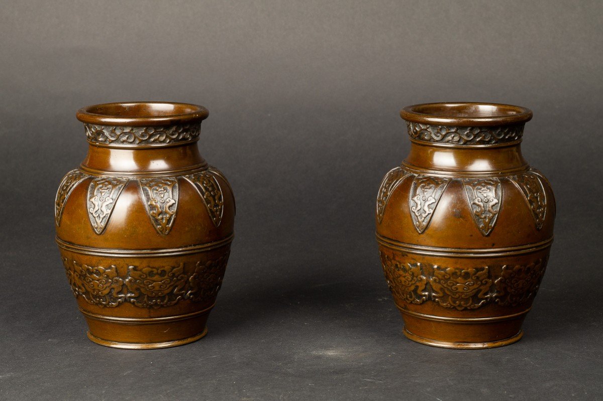 Paire De Vases, Bronze, Dynastie Qing, Chine, 19e Siècle  -photo-2