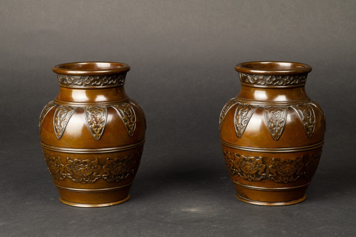 Paire De Vases, Bronze, Dynastie Qing, Chine, 19e Siècle  