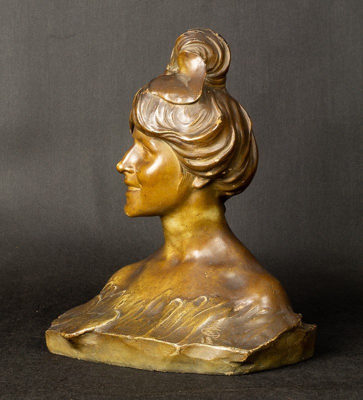 Buste De Nymphe, Terre Cuite, Art Nouveau, Vers 1900. -photo-3