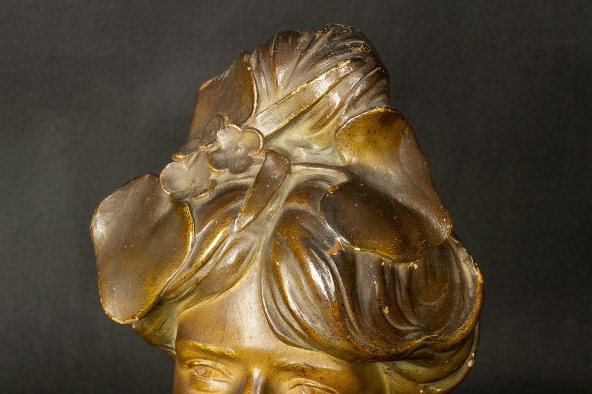 Bust Of Nymph, Terracotta, Art Nouveau, Around 1900.-photo-3