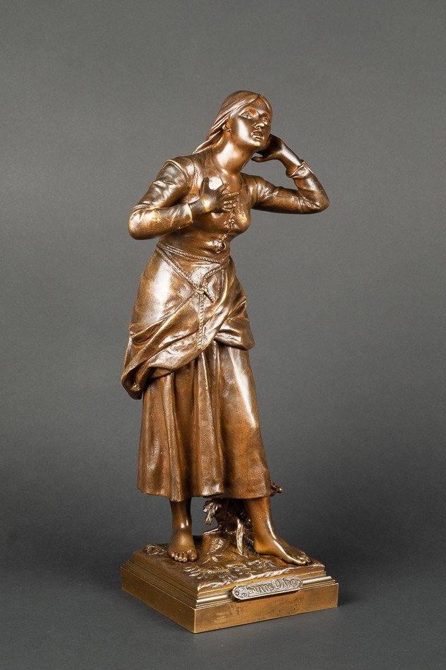 Joan Of Arc, Etienne Henri Dumaige, Bronze 19th Century-photo-2