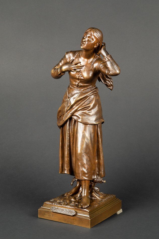Joan Of Arc, Etienne Henri Dumaige, Bronze 19th Century-photo-3