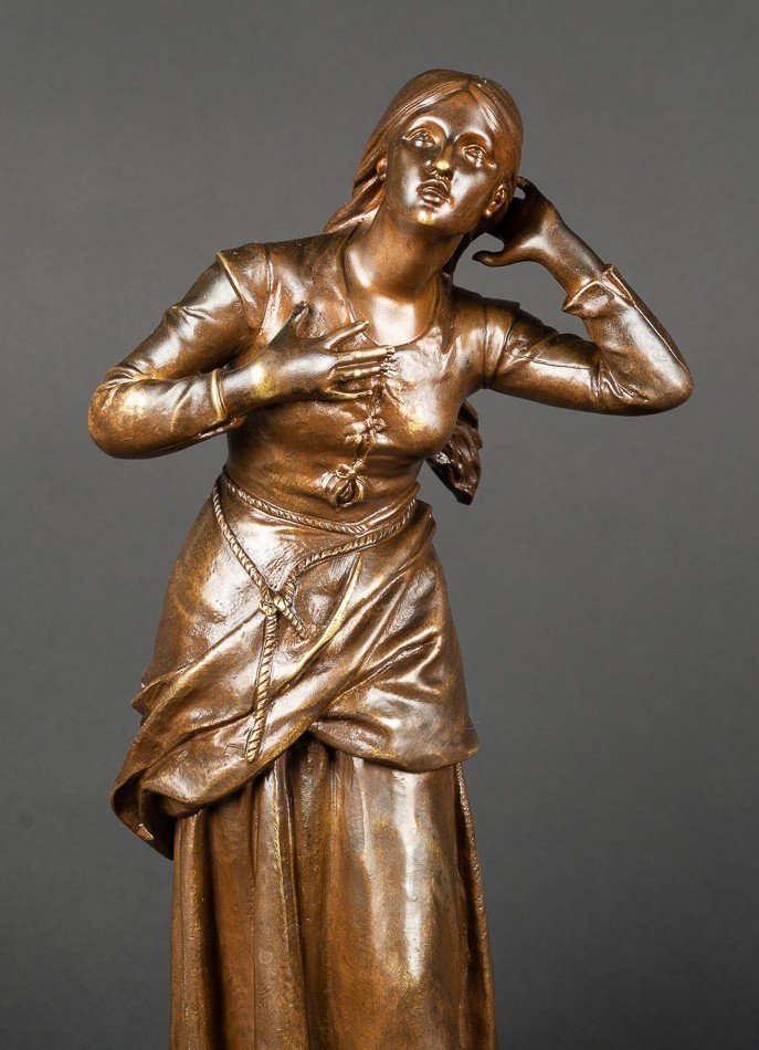 Joan Of Arc, Etienne Henri Dumaige, Bronze 19th Century-photo-4