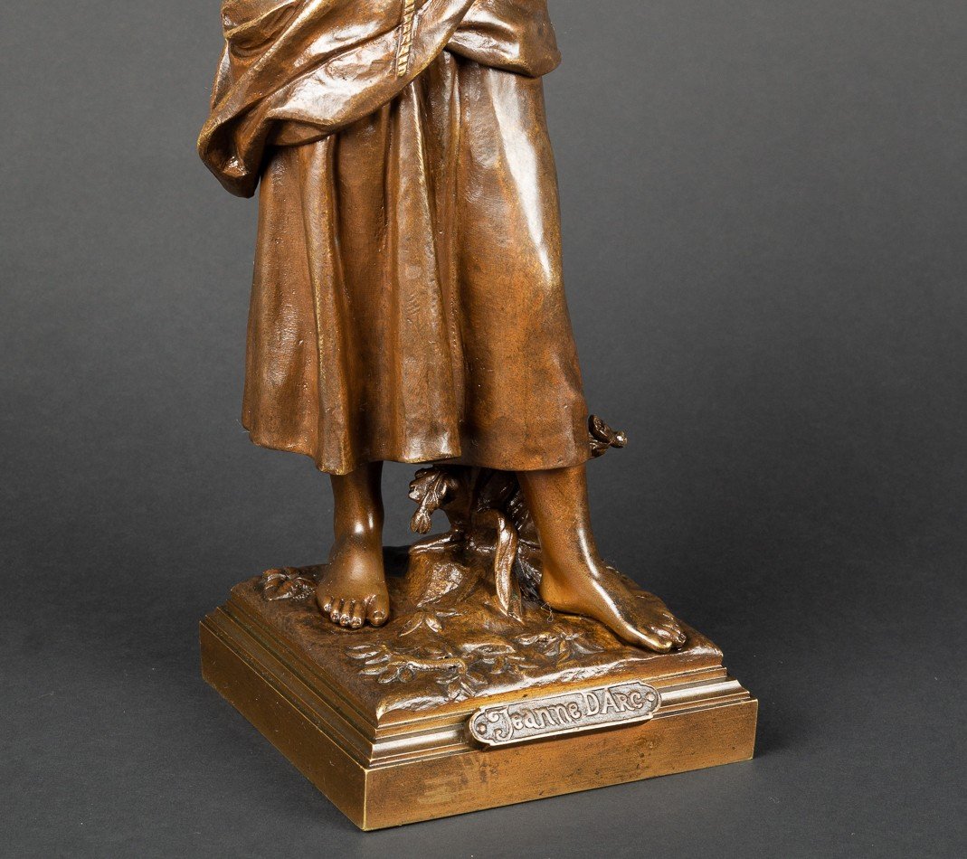 Joan Of Arc, Etienne Henri Dumaige, Bronze 19th Century-photo-1