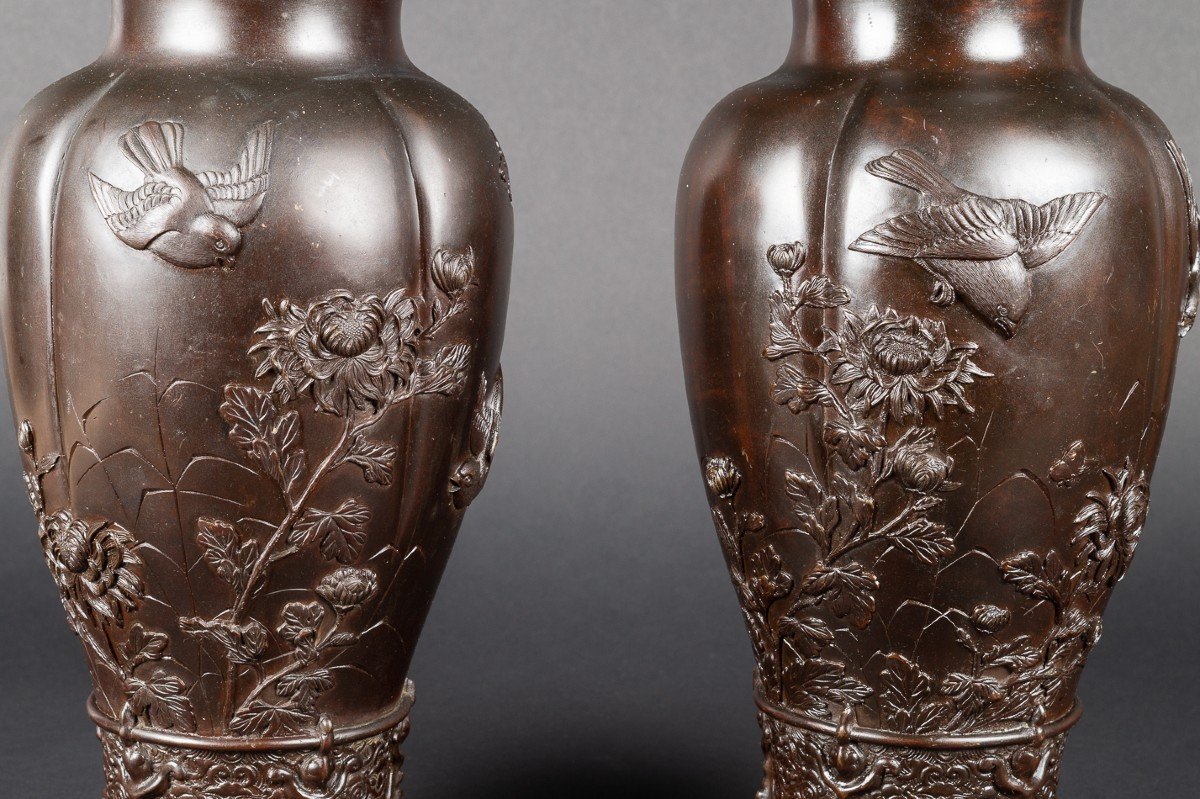 Paire De Vases Kacho-ga, Japon, Meiji (1868-1912)  -photo-5