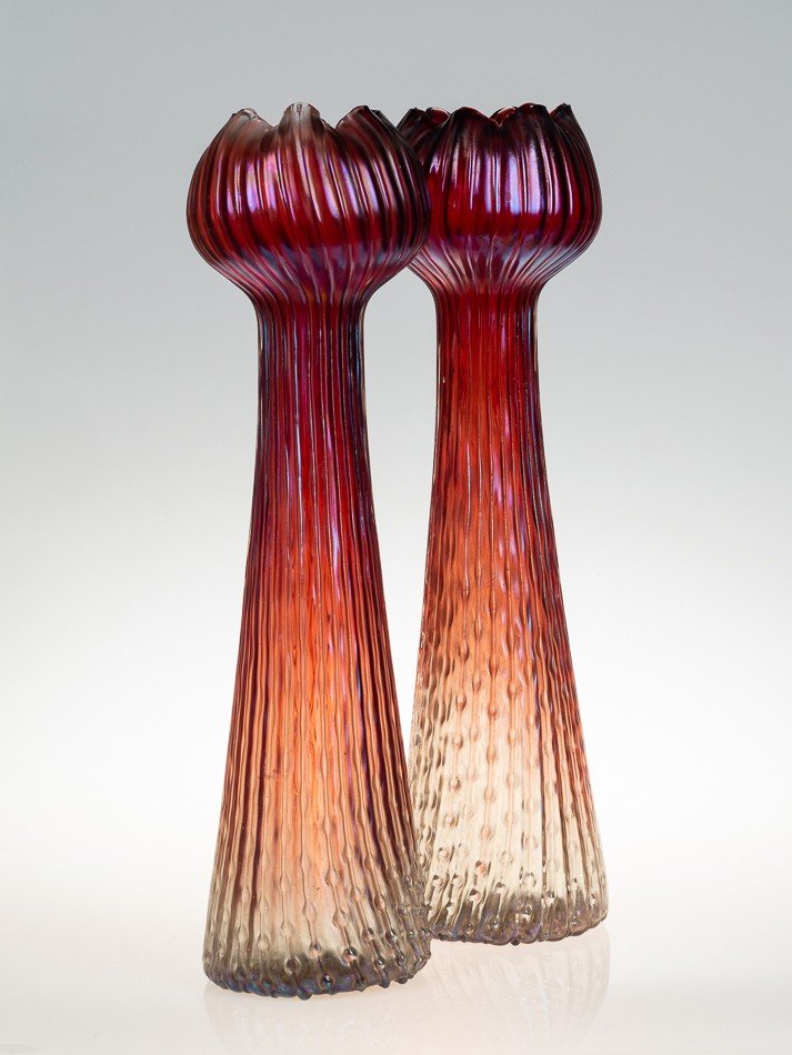 Pair Of Large Hyacinthe Vases, Kralik, Art Nouveau Bohemian Ca. 1900-photo-4