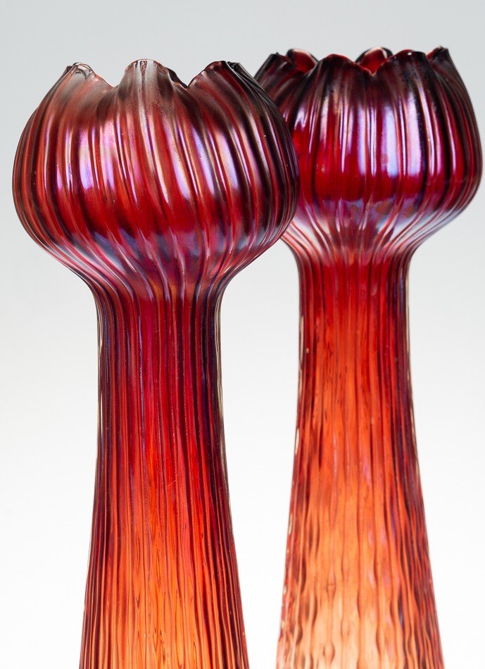 Paire De Grands Vases Hyacinthe, Kralik, Art Nouveau Bohème Ca. 1900-photo-1