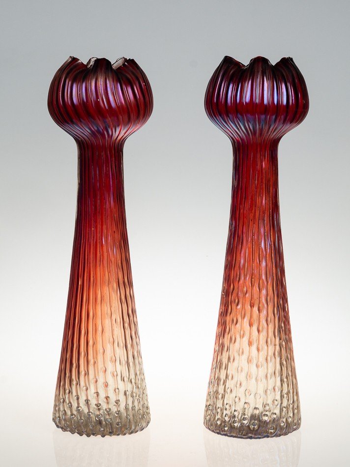 Paire De Grands Vases Hyacinthe, Kralik, Art Nouveau Bohème Ca. 1900