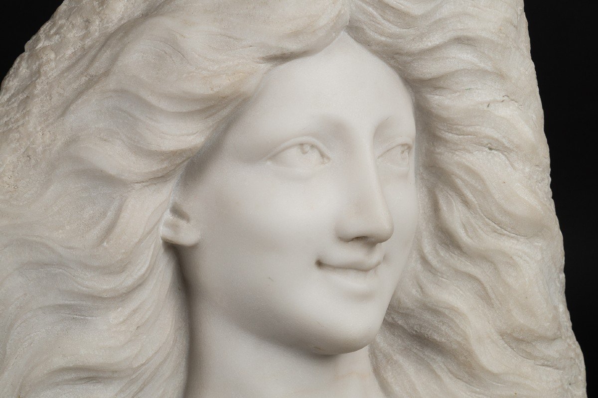 Bust Of A Young Girl, Art Nouveau Marble, Circa 1900-photo-2