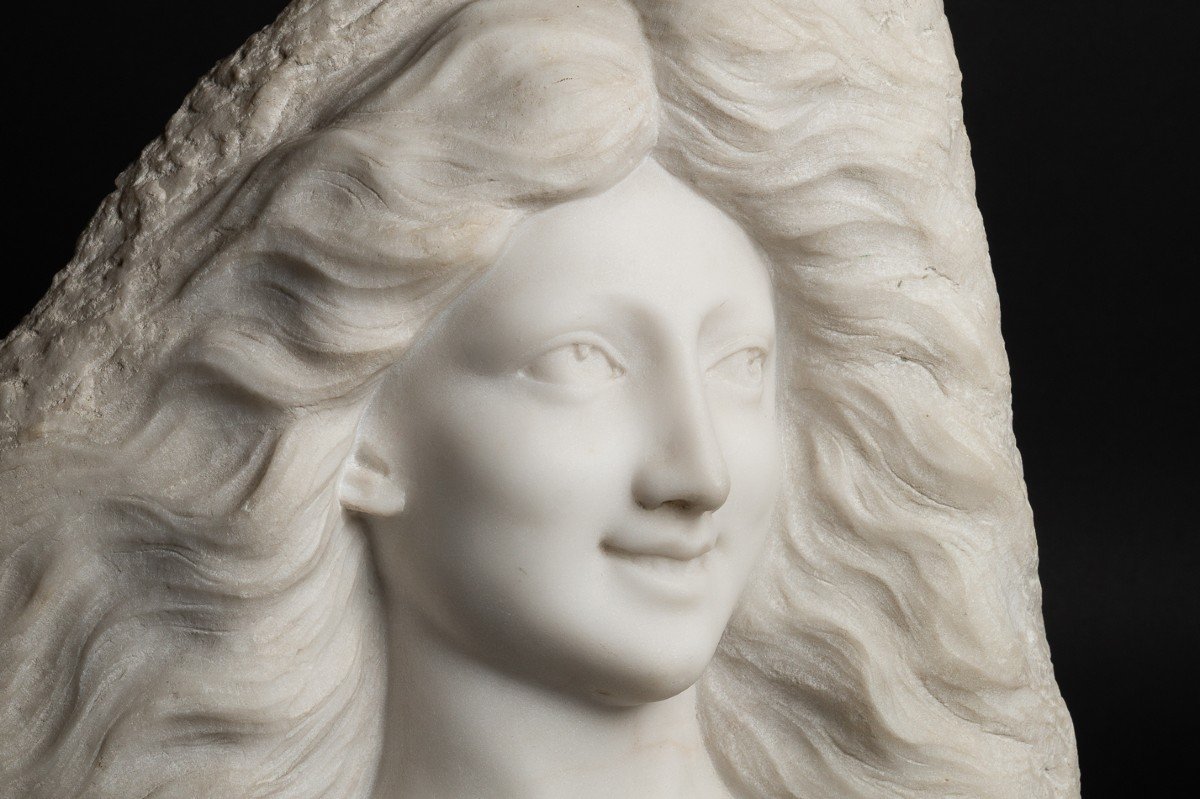 Bust Of A Young Girl, Art Nouveau Marble, Circa 1900-photo-4