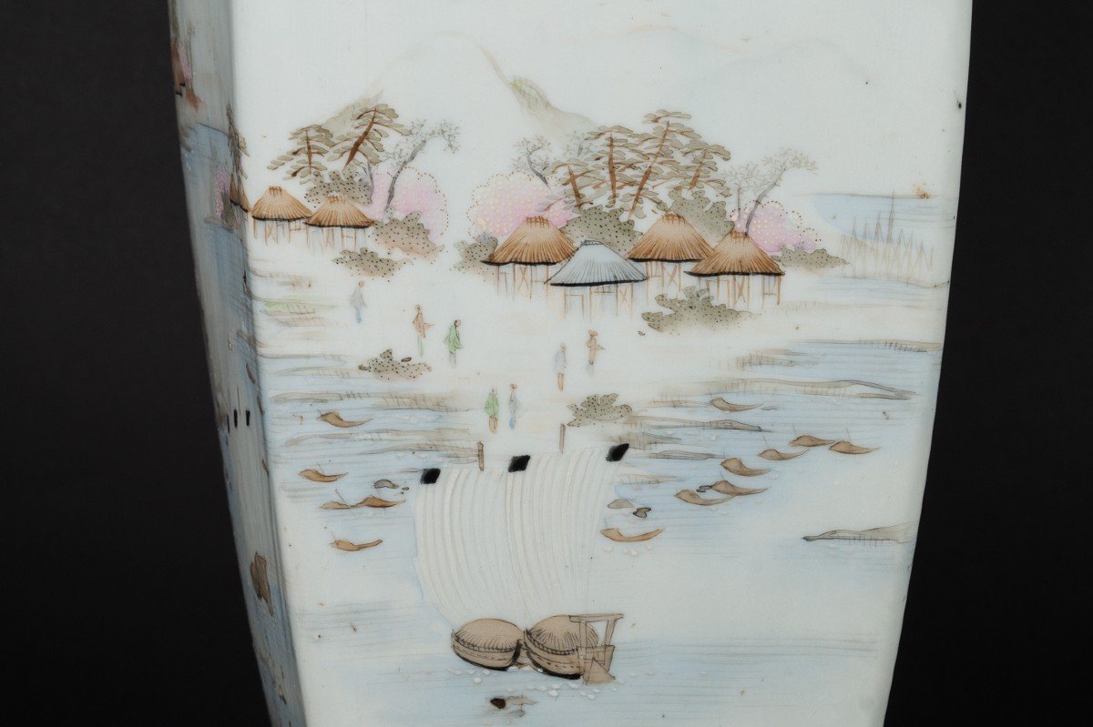Vase Avec Paysage, Japon, ère Meiji (1868-1912) Signé Yamada  -photo-4