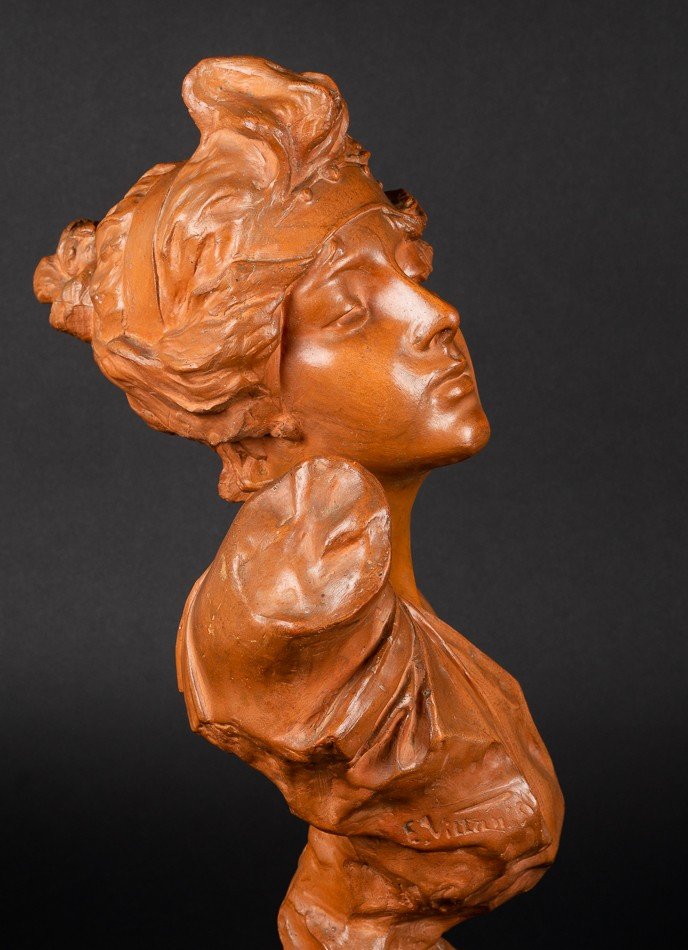 Buste De Jeune Fille, Art Nouveau E. Villanis 19e Siècle  -photo-5