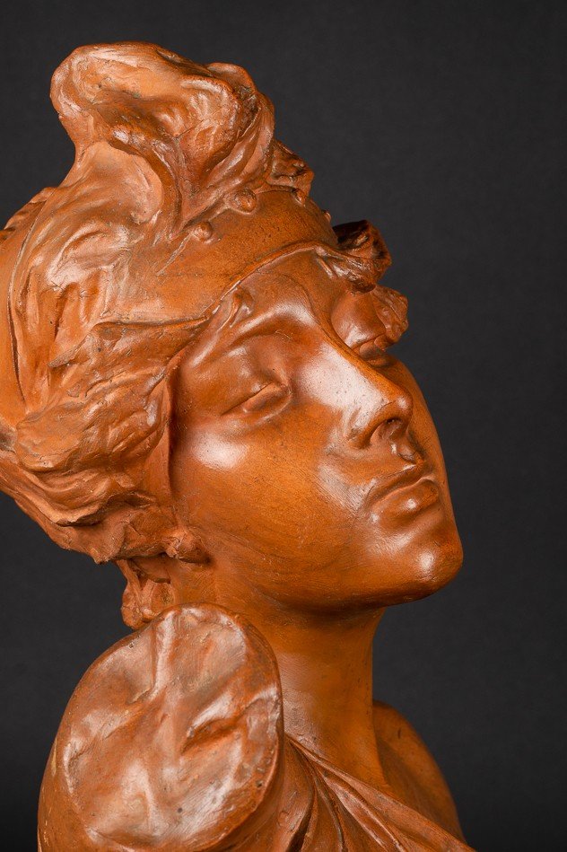 Buste De Jeune Fille, Art Nouveau E. Villanis 19e Siècle  -photo-6