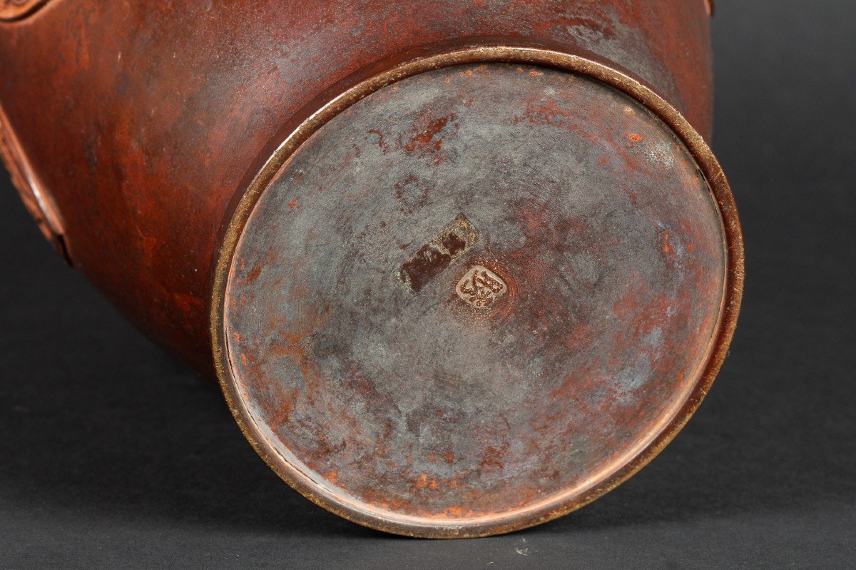 Vase Archaïque, Bronze Patiné, Japon, ère Meiji (1868-1912)  -photo-7