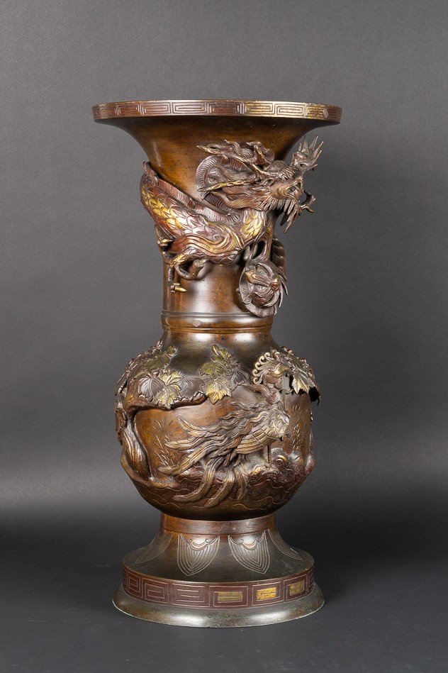 Large Vase With Dragon And Phoenix, Meiji Era Japan 19th Century-photo-2
