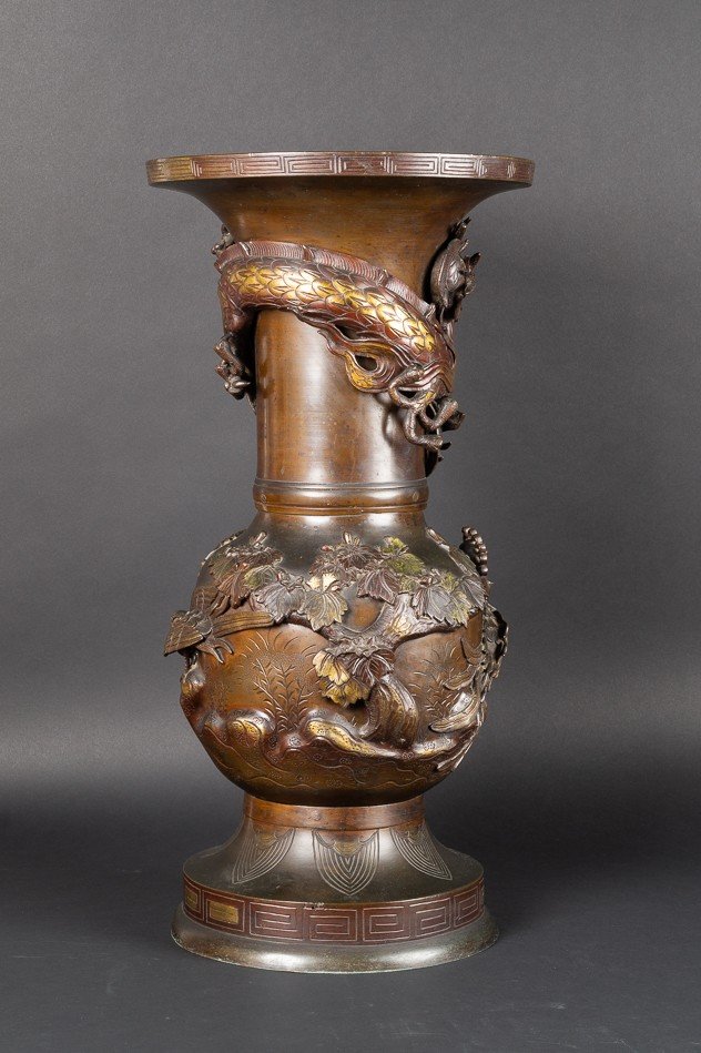 Large Vase With Dragon And Phoenix, Meiji Era Japan 19th Century-photo-3