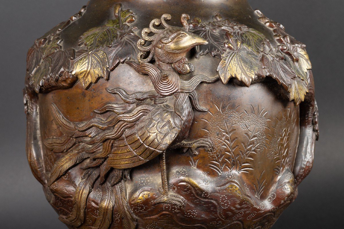Large Vase With Dragon And Phoenix, Meiji Era Japan 19th Century-photo-2