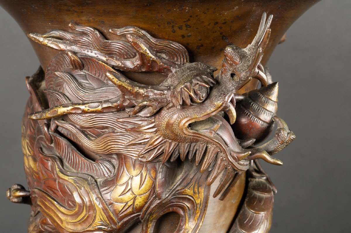 Large Vase With Dragon And Phoenix, Meiji Era Japan 19th Century-photo-4