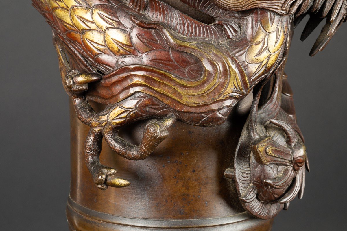 Large Vase With Dragon And Phoenix, Meiji Era Japan 19th Century-photo-5