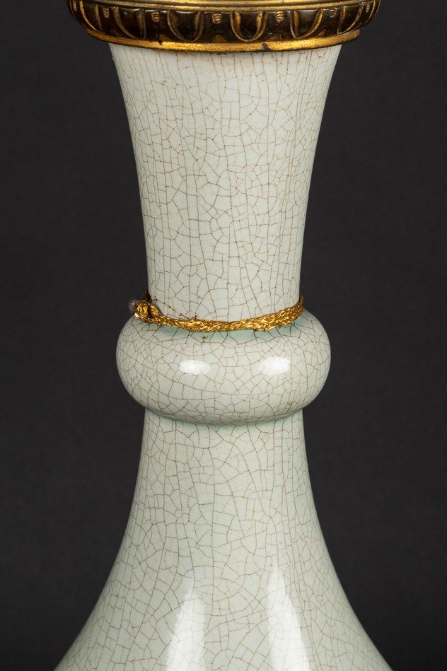 Vase-lampe, Céladon, Chine, Dynastie Qing, 18e/19e Siècle  -photo-1